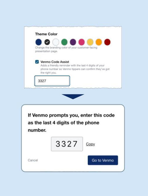 Artfare Customer Scan Select payment method to pay, tip, donate